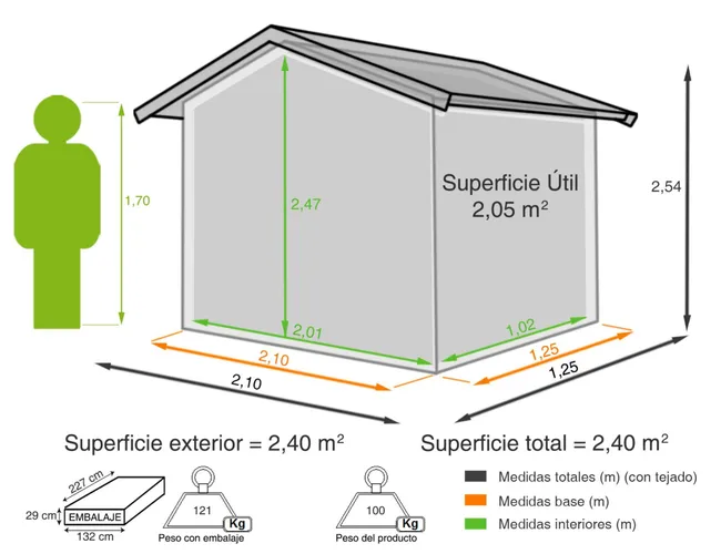 Szopa z żywicy Oakland o wymiarach 229,6 x 253 x 125 cm i 2,4 m2 - obrazek 2