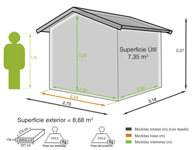 PD Panorama srebrna metalowa szopa o wymiarach 273x227x318 cm i 8,68 m2 - obrazek 2