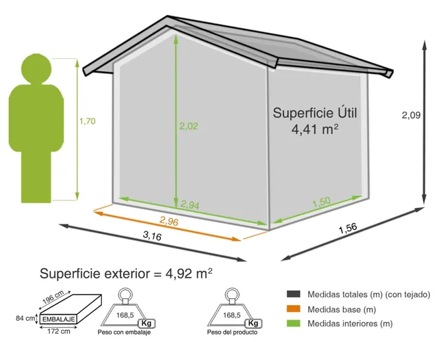 Europa srebrna metalowa szopa o wymiarach 316x209x156 cm i 4,92 m2 - obrazek 2