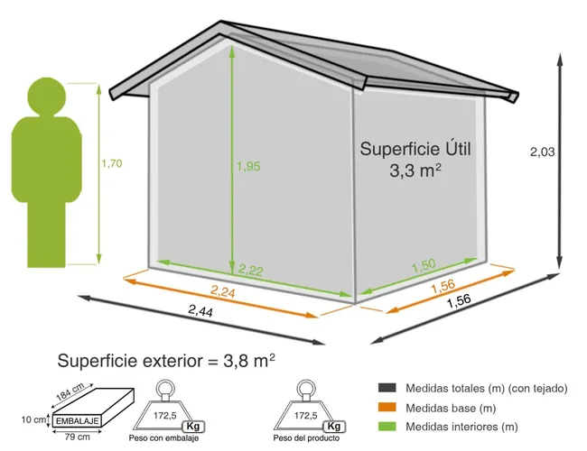 Europa szopa z metalu kwarcowego o wymiarach 244x203x156 cm i 3,8 m2 - obrazek 2