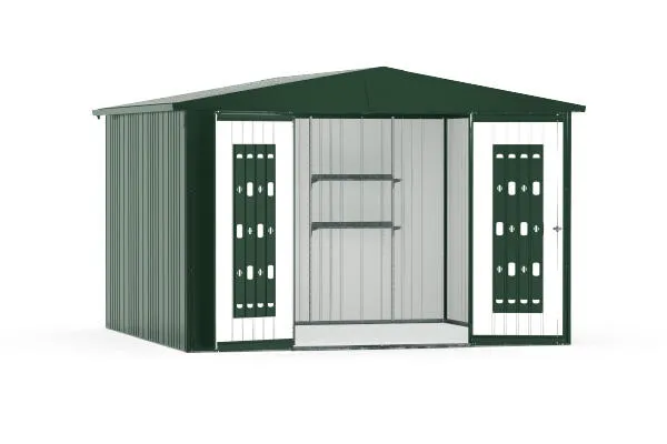 Metalowa szopa Green Europa o wymiarach 316x209x300 cm i powierzchni 9,48 m2