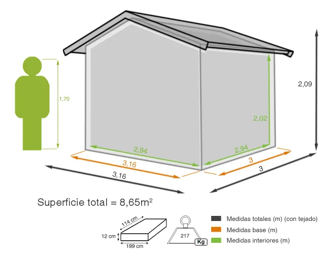 Metalowa szopa Green Europa o wymiarach 316x209x300 cm i powierzchni 9,48 m2 - obrazek 2