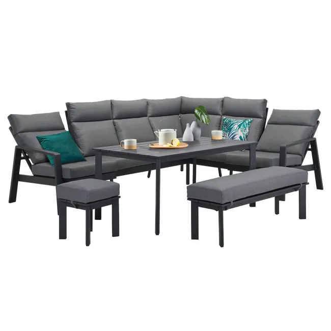 Meble ogrodowe jadalniane Marseille aluminiowe szare - obrazek 2