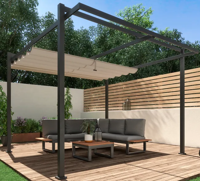 NATERIAL Pergola ze stali antracytowej Equinox i aluminium o wymiarach 320x358 cm