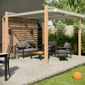 Pergola aluminiowa NATERIAL Odyssea o wymiarach 320x358 cm imitująca drewno