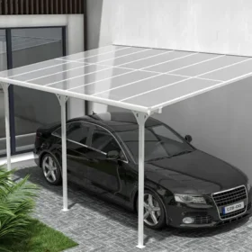 KLEO dołączona pergola/wiata samochodowa 4,5m x 3m aluminiowa biała